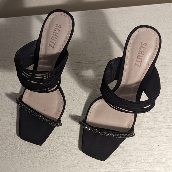 Schutz kimber strappy black suede heels with beading, size 10 - Picture 5 of 12